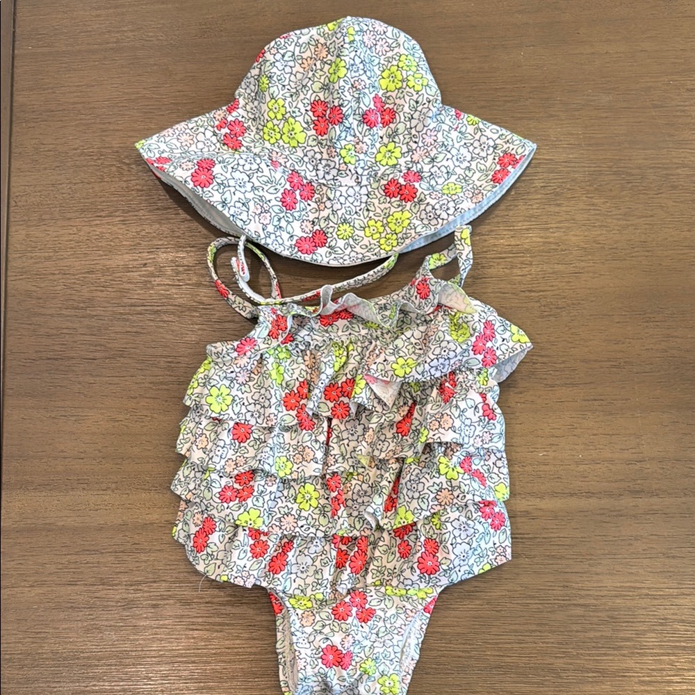 Floral Baby Swimsuit and Hat Set